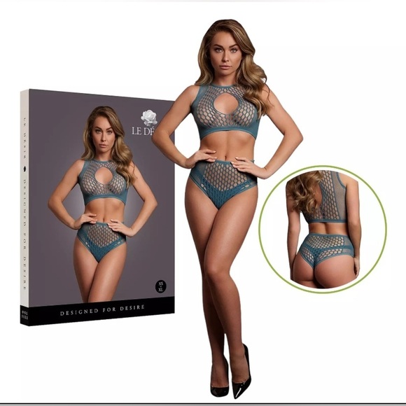 🦋B2G1🦋LE DÉSIR Duo Net Key Hole Bra Set Ocean Deep Blue | ONE SIZE XS-XL | - Picture 1 of 10